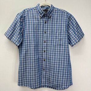 Maker & Company Linen Cotton Blend Blue Plaid Button Front Casual Shirt Size L